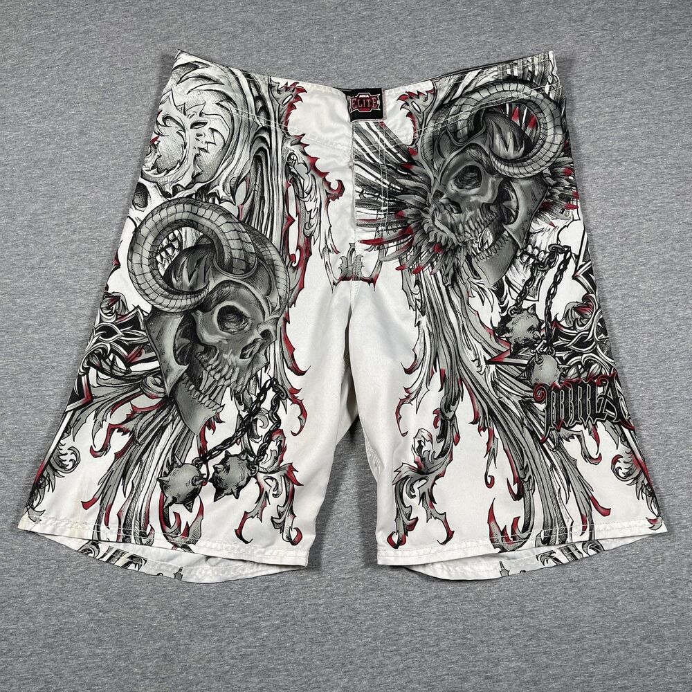 MMA Elite Shorts Mens L White Microfiber Drawstring Elastic Waist Athletic